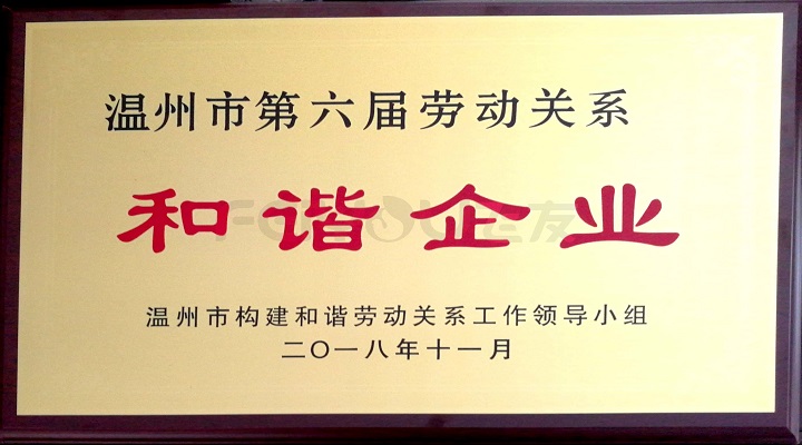 浙江飛友獲第六屆溫州勞動關系和諧企業稱號